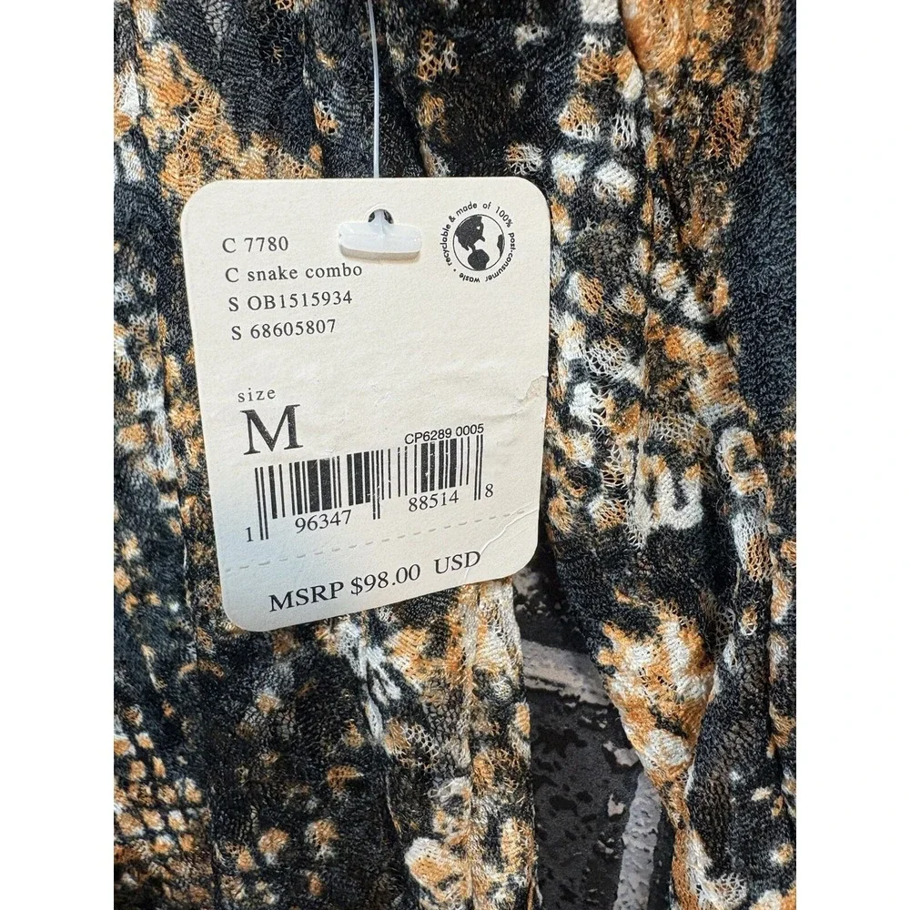 Free People Out for the Night Snakeskin Print Sheer Top Medium NWT Tie Banded